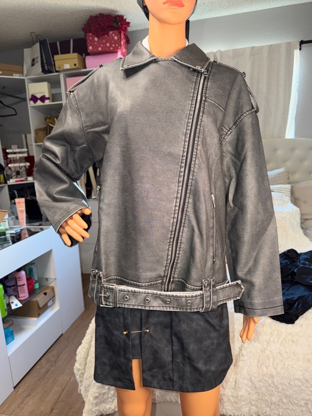 Washed Black Asymmetrical Zip Jacket